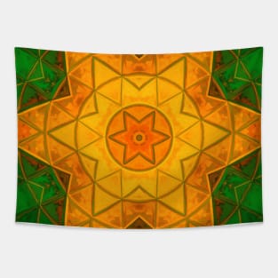 Mosaic Mandala Flower Green and Yellow Tapestry