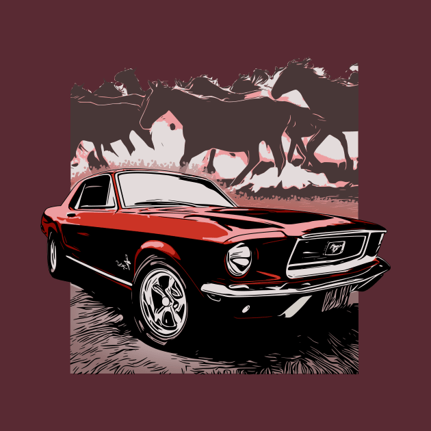 Red 1968 Ford Mustang with Horses by ZoeysGarage