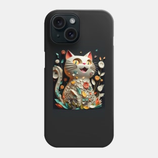 Cool cat portrait Paper art style Phone Case