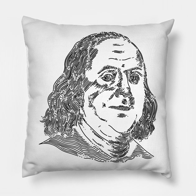 Benjamin Franklin Line Art Pillow by Merchsides