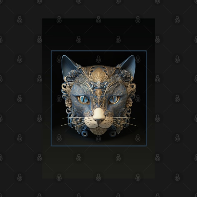 Blue and Gold Ivory Cat (Black) by Focused Instability