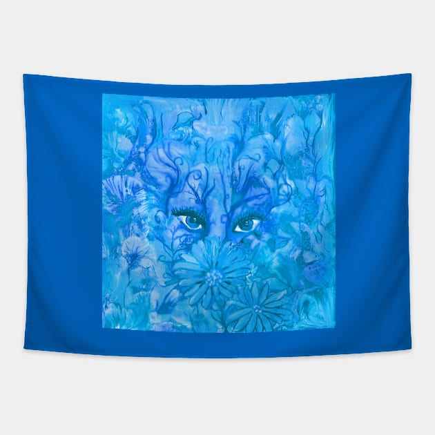 Beautiful Creature Artwork in Vivid Blue Tapestry by Klssaginaw