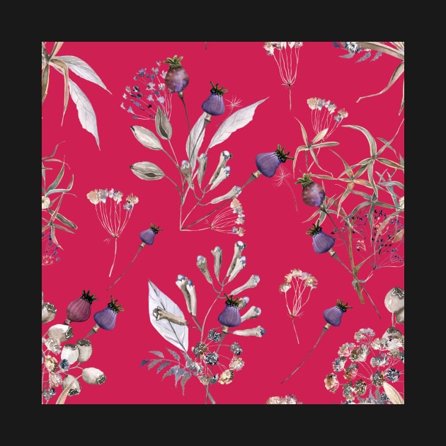 Color of the Year Viva Magenta Vintage Florals by DiorelleDesigns