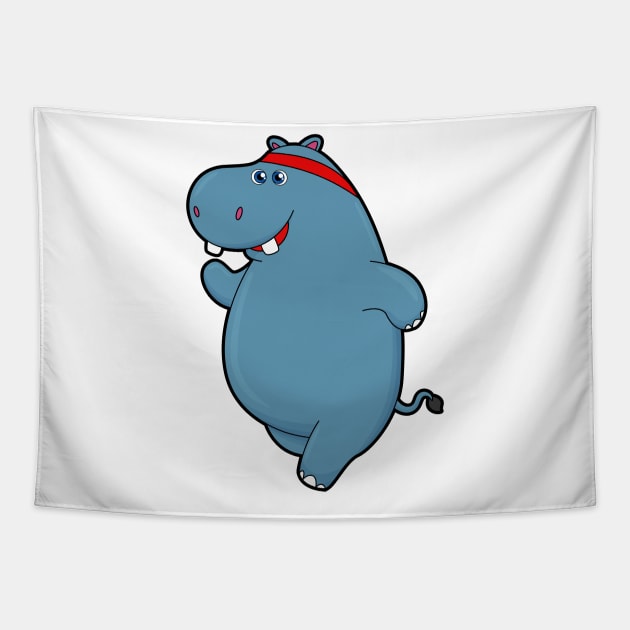 Hippo at Running with Headband Tapestry by Markus Schnabel