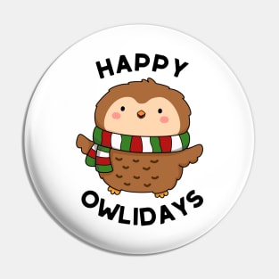 Happy Owlidays Cute Holiday Owl Pun Pin