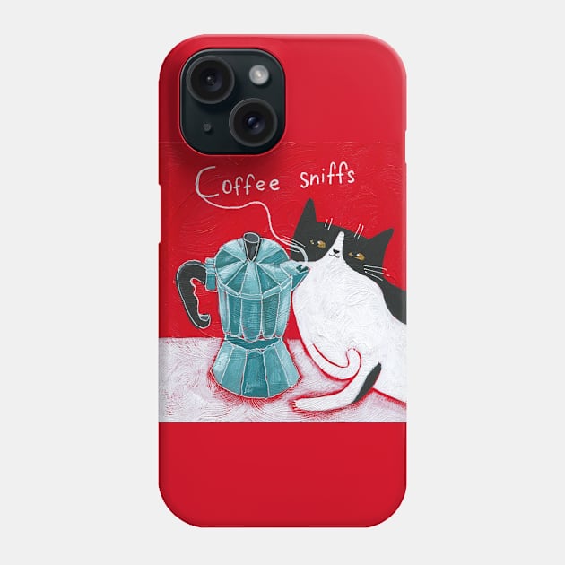 Kitty Doing The Coffee Sniffs Phone Case by KilkennyCat Art