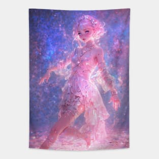 Anime Magical Fantasy Fairy Glowing in Pink Lights and Sparkles Tapestry