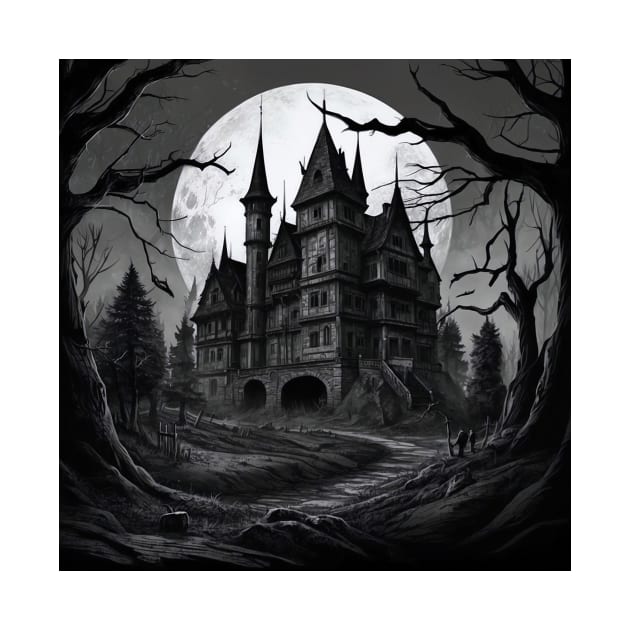 Vintage Scary Horror Castle Trees by Flowering Away