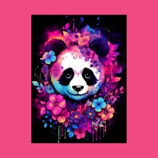 Pretty panda surround in bright colorful tropical flowers T-Shirt