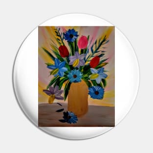 abstract tulips and daffodils in a gold vase Pin