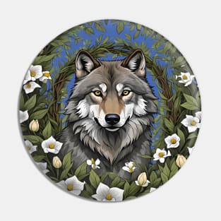 Minnesota Wolf Surrounded By Lady's Slipper Flowers 1 Pin