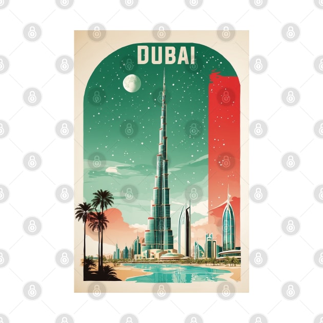 Dubai United Arab Emirates Starry Night Vintage Travel Tourism by TravelersGems