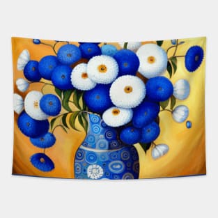 Blue and White Flowers in Blue and White Vase Still Life Painting Tapestry