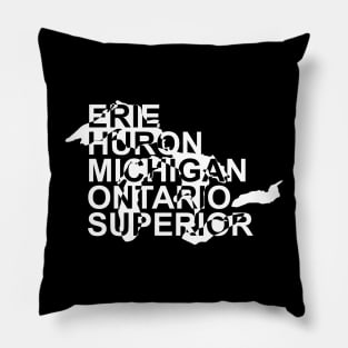 Great Lakes Map and Names Art White Pillow