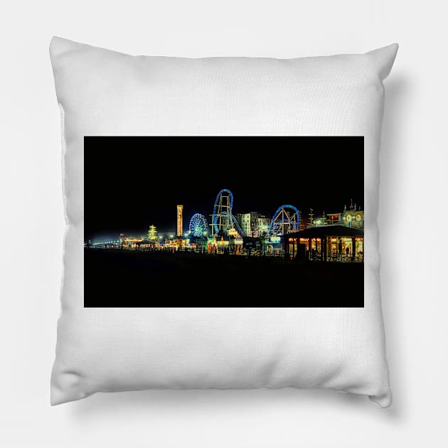 Ocean City Nj Skyline At Night Pillow by JimDeFazioPhotography