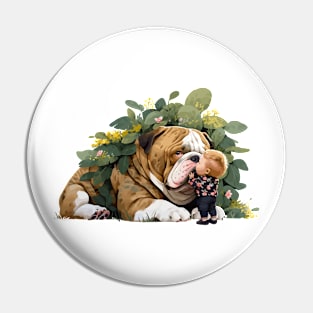 Cute English Bulldog Animal Loving Cuddle Embrace Children Kid Tenderness Pin