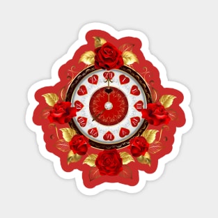 Clock with Red Roses Magnet