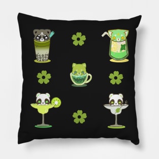 cat racoon boba tea Set Kawaii Drinks Stickers green drinks Pillow