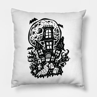 Spooky Wicked Halloween Haunted House Full Moon Pillow