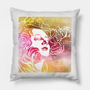 Girl With Hair Of Roses In Sunset Pillow