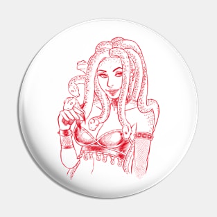 Smiling Medusa Red Design Pin