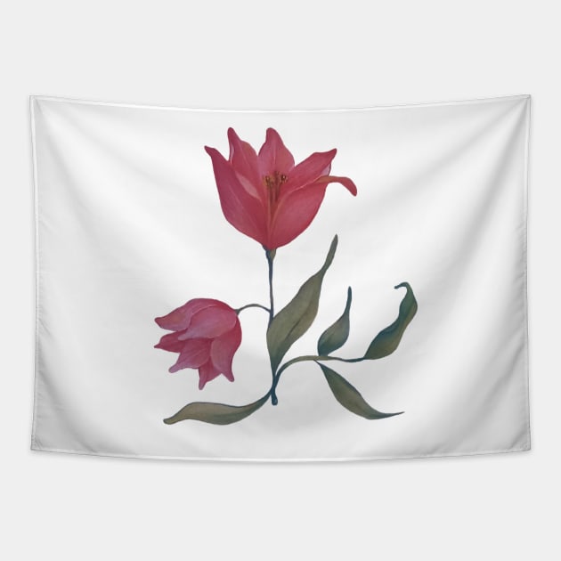 Red and pink watercolor flower Tapestry by caroberte