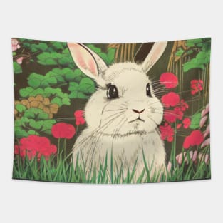 Vintage Mini Lop Rabbit Baby Bunny in Floral Nature Tapestry