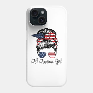 All American Girl 4th Of July Women Messy Bun USA Flag Phone Case