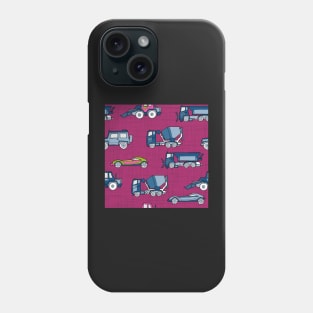 Vehicles blue on raspberry red Phone Case