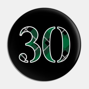 30 Sports Jersey Number Green Black Flannel Pin