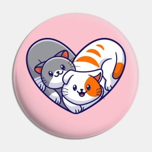 Cute Cat Couple Friend With Love Shape Cartoon Pin