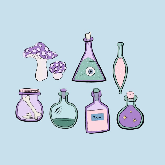 Witchy Potions with Bones and Mushrooms by magicae