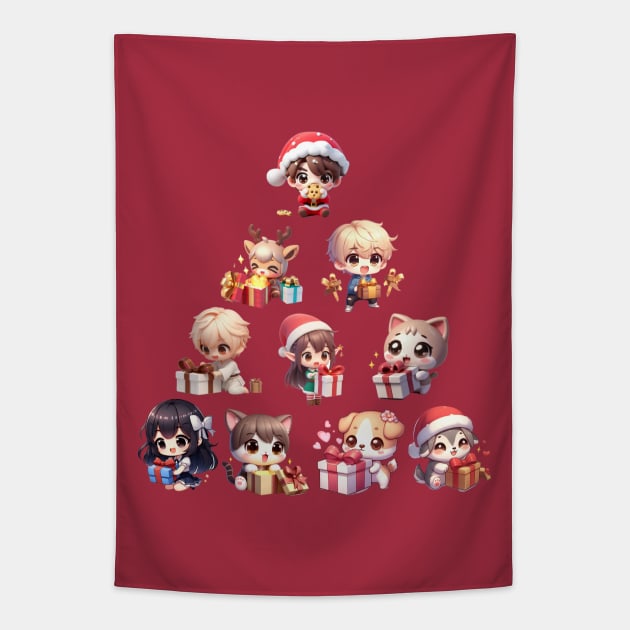 Chibi Kawaii Christmas Tree Tapestry by Etopix