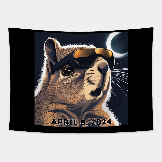 2024 Total Solar Eclipse Watching Squirrel April 8 Tapestry by Little Duck Designs