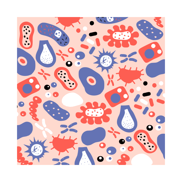 Biology pattern with microbes and bacteria cells by kapotka