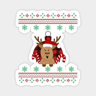 Reindeer Candy Canes Faux Ugly Christmas Sweater Funny Holiday Design Magnet