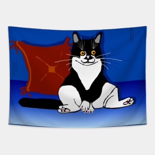 Cute Tuxedo Cat sitting down relaxing.  Copyright TeAnne Tapestry