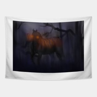 Halloween Horse coming through the Mist Tapestry