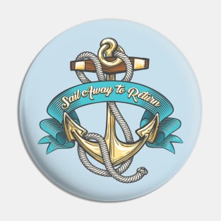 Anchor with Ropes and Ribbon Tattoo Illustration Pin