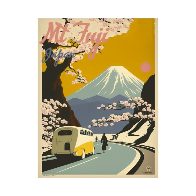 Mt Fuji Japan Vintage Travel Art Poster by OldTravelArt