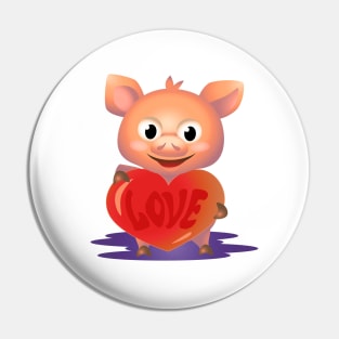 Cute pig hug big red heart with love Pin