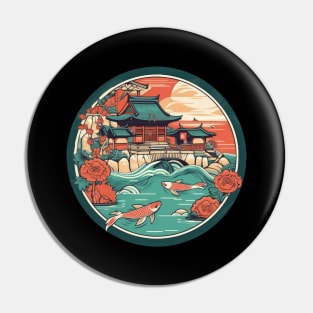 Japanese garden and koi fish Pin