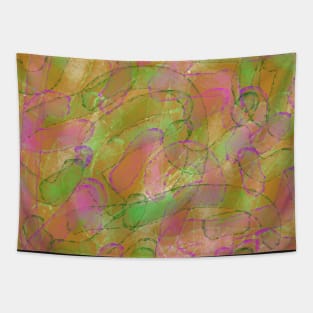 Amoebas Abstract Green Pink Orange Tapestry