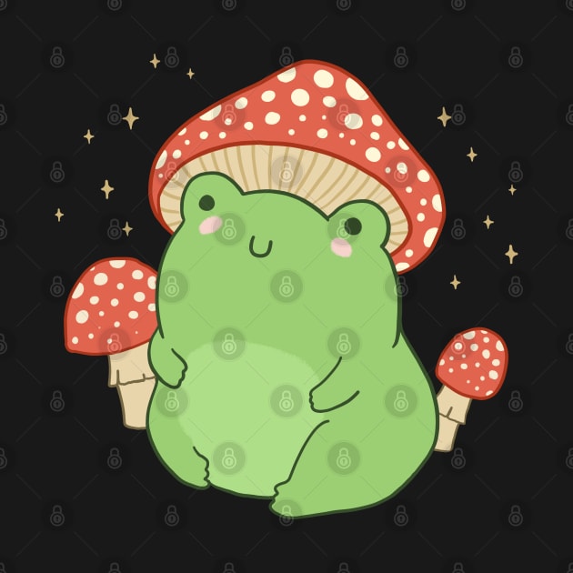 Cute Green Frog in Toadstool Hat, Chubby Cottagecore Aesthetic Frogge by Ministry Of Frogs