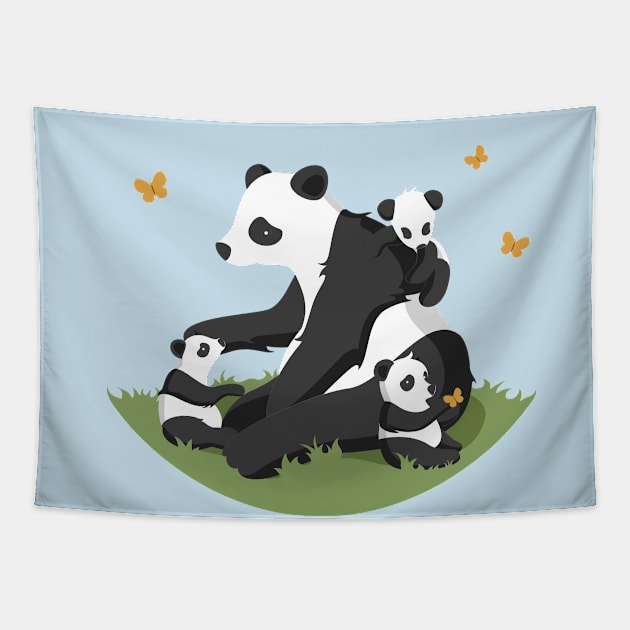 Panda Family Illustration Tapestry by Mako Design 