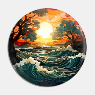 Waves ocean sunset 5 Pin