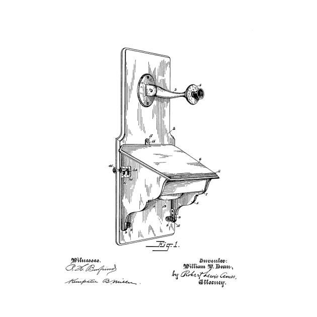 Telephone Wall Set Vintage Patent Hand Drawing by TheYoungDesigns