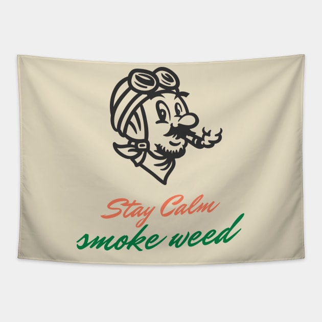 stay calm smoke weed Mario classic cartoon Tapestry by Pop on Elegance