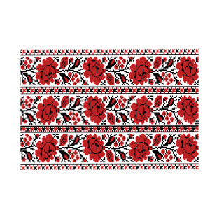 Ukrainian Embroidery Floral Ornament Red Black Flowers Ukrainian Souvenir For Her T-Shirt