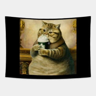 Rennaissance cat drinking Frapp Tapestry